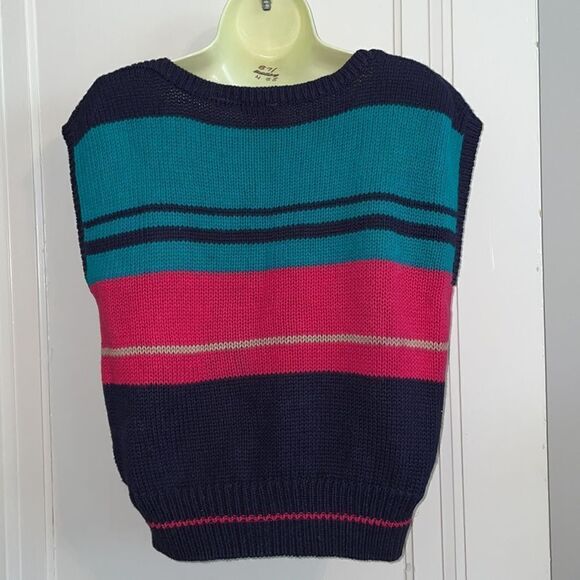 Vtg 80s Russ Petites ramie/cotton multi colored thick knit sleeveless sweater - Picture 6 of 8